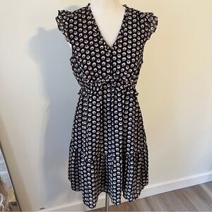 J.Crew Black Floral Ruffle Sleeve Mini Dress Pockets Size 6